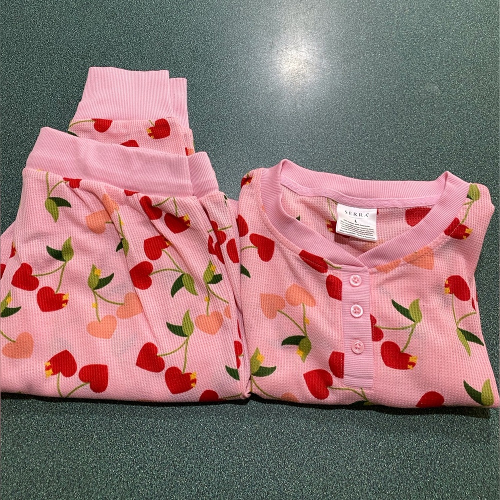 Serra waffle cherry pattern  PJ’s. Size Large